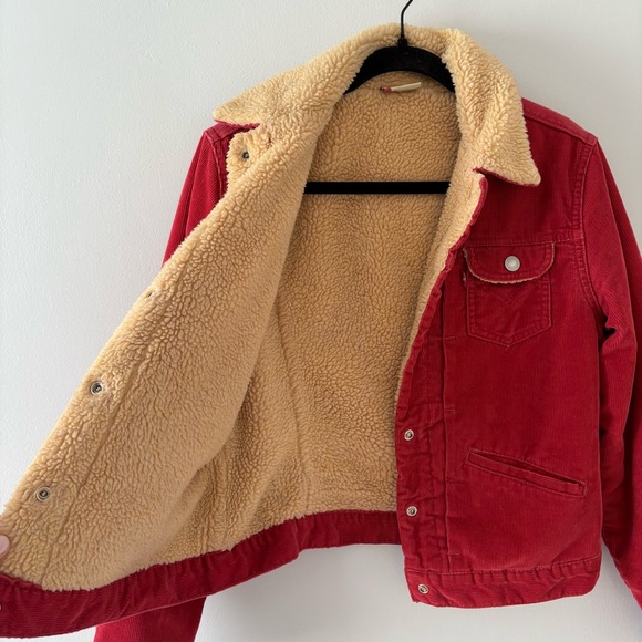 Levi’s Vintage Red Corduroy Sherpa Lined Jacket Button-Up Collar Heavy Y2K - Picture 3 of 7